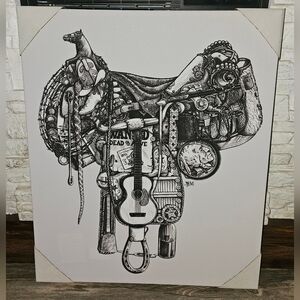 Horse saddle picture in collage.